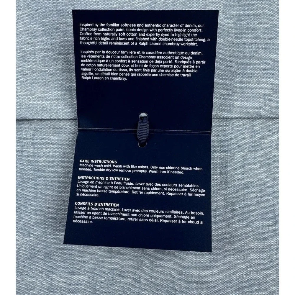 New Ralph Lauren WORKSHIRT CHAMBRAY Blue‎ Flat Sheet - Queen $215